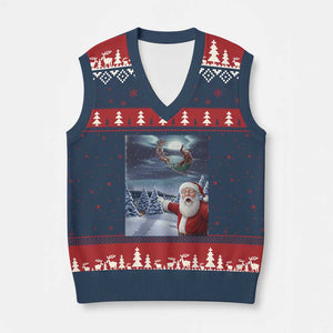 Funny Santa With Bigfoot Selfie Xmas V-Neck Knit Sweater Vest TS14 Navy Red Print Your Wear