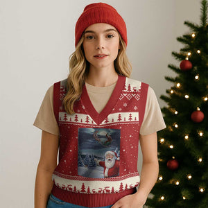Funny Santa With Bigfoot Selfie Xmas V-Neck Knit Sweater Vest TS14 Red Beige Print Your Wear