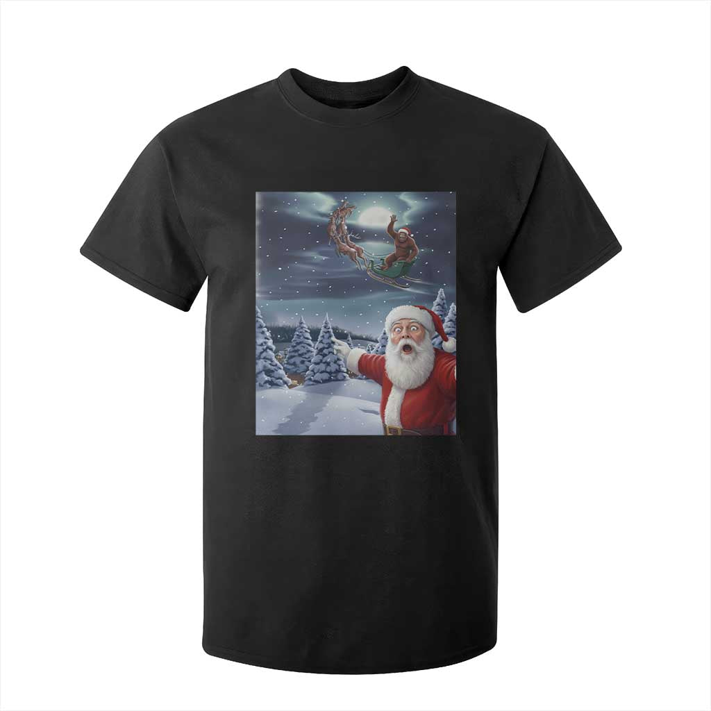 Funny Santa With Bigfoot Selfie Christmas T Shirt For Kid TS14 Black Print Your Wear