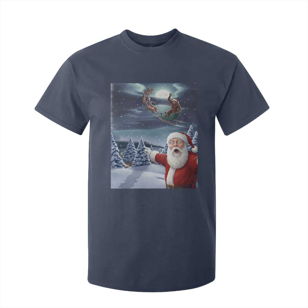 Funny Santa With Bigfoot Selfie Christmas T Shirt For Kid TS14 Navy Print Your Wear