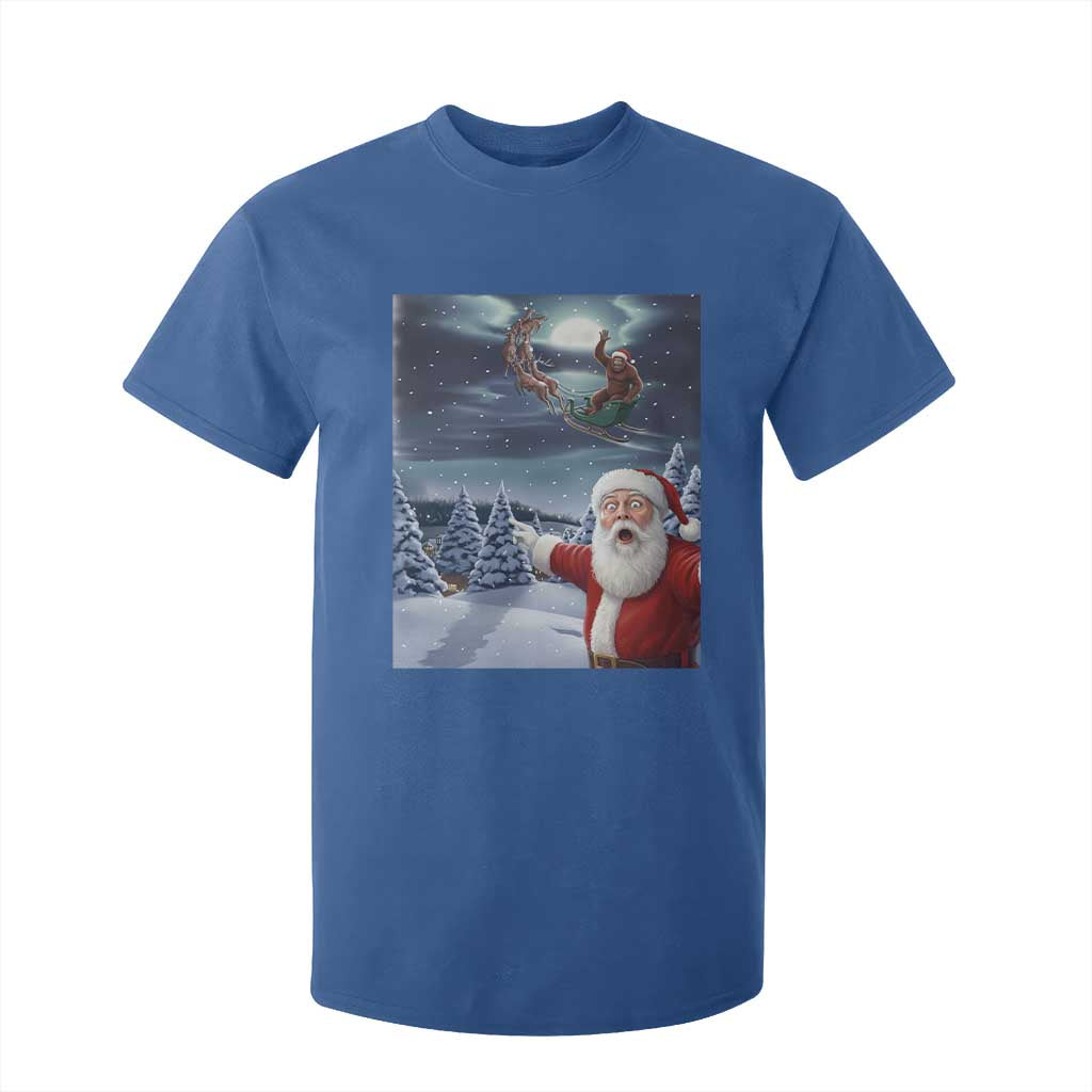 Funny Santa With Bigfoot Selfie Christmas T Shirt For Kid TS14 Royal Blue Print Your Wear