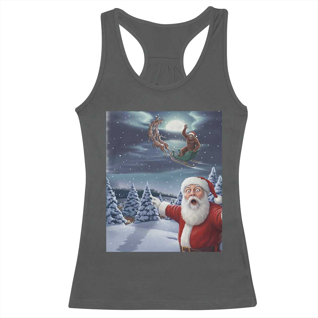 Funny Santa With Bigfoot Selfie Christmas Racerback Tank Top TS14 Dark Heather Print Your Wear
