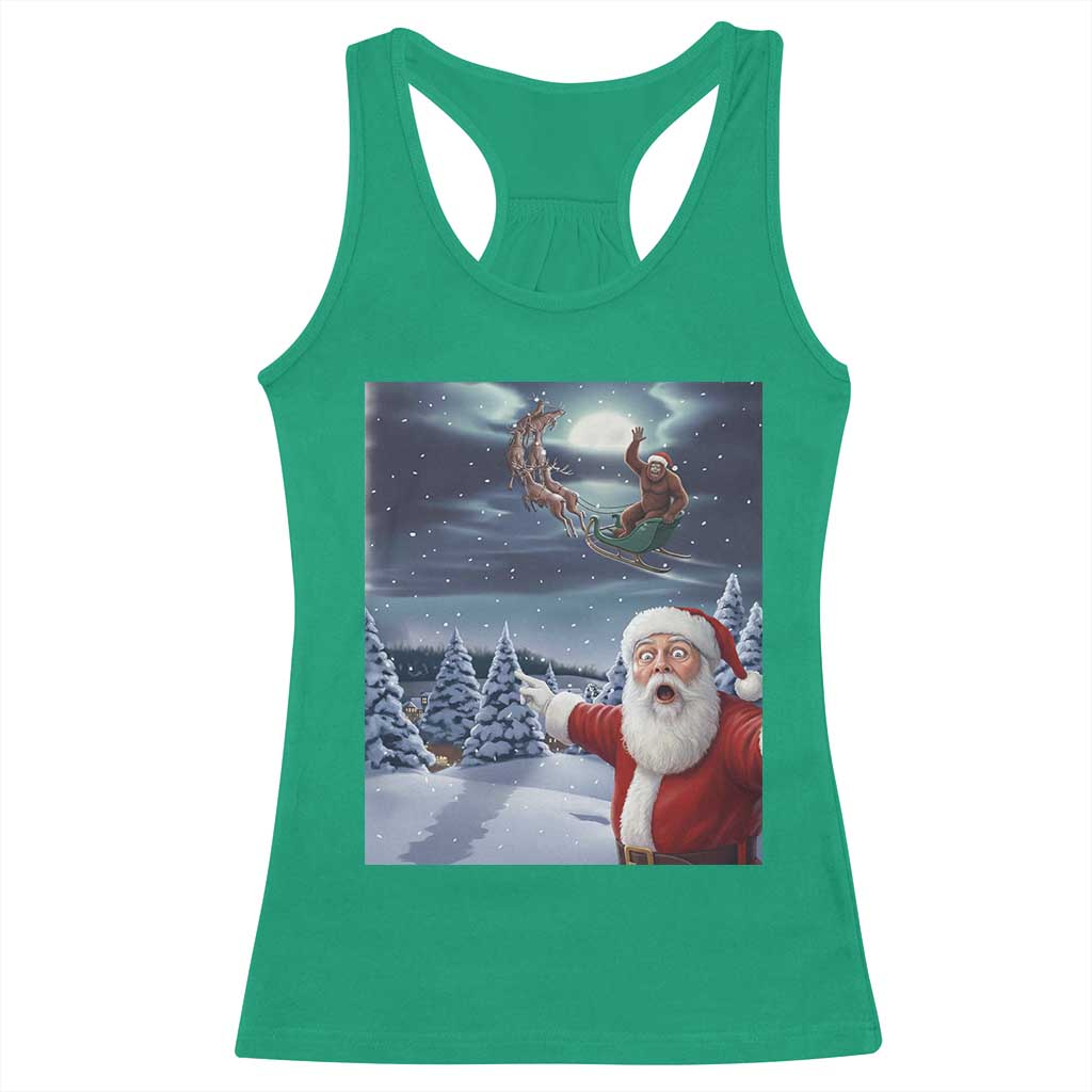 Funny Santa With Bigfoot Selfie Christmas Racerback Tank Top TS14 Irish Green Print Your Wear