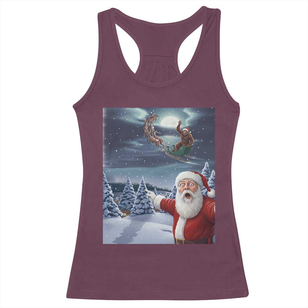 Funny Santa With Bigfoot Selfie Christmas Racerback Tank Top TS14 Maroon Print Your Wear