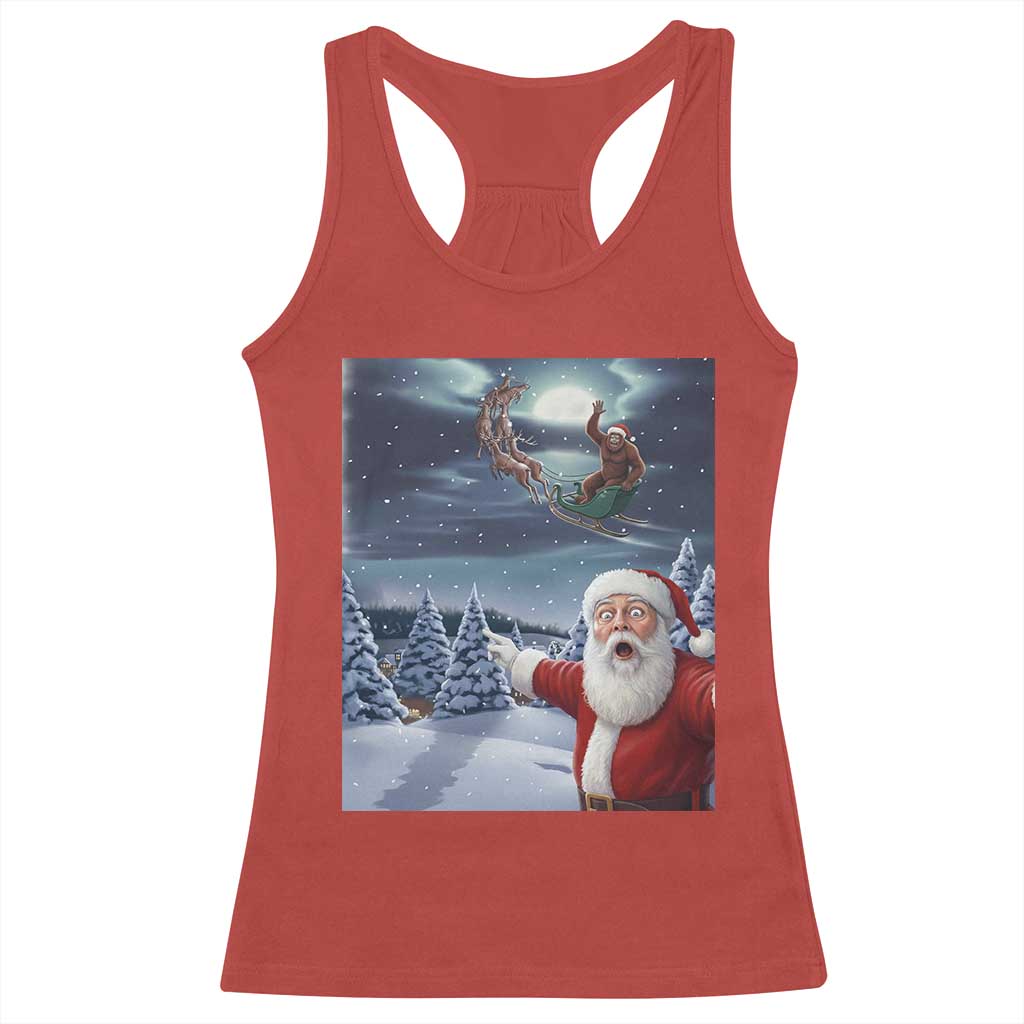 Funny Santa With Bigfoot Selfie Christmas Racerback Tank Top TS14 Red Print Your Wear