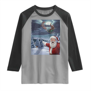Funny Santa With Bigfoot Selfie Christmas Raglan Shirt TS14 Sport Gray Black Print Your Wear