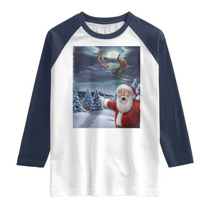 Funny Santa With Bigfoot Selfie Christmas Raglan Shirt TS14 White Navy Print Your Wear
