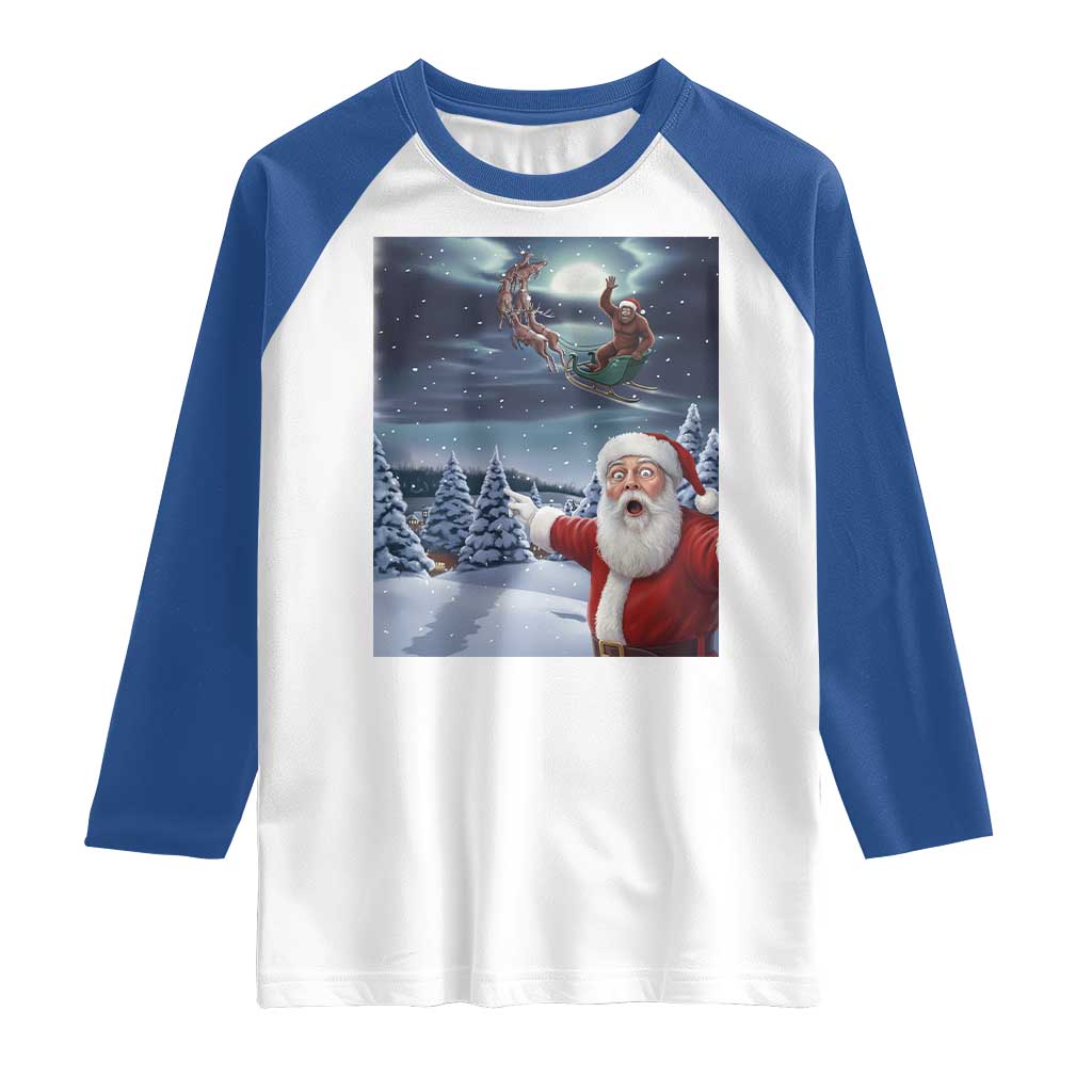 Funny Santa With Bigfoot Selfie Christmas Raglan Shirt TS14 White Royal Print Your Wear