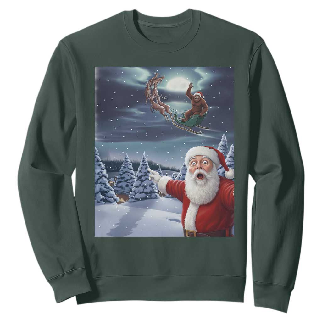 Funny Santa With Bigfoot Selfie Christmas Sweatshirt TS14 Dark Forest Green Print Your Wear