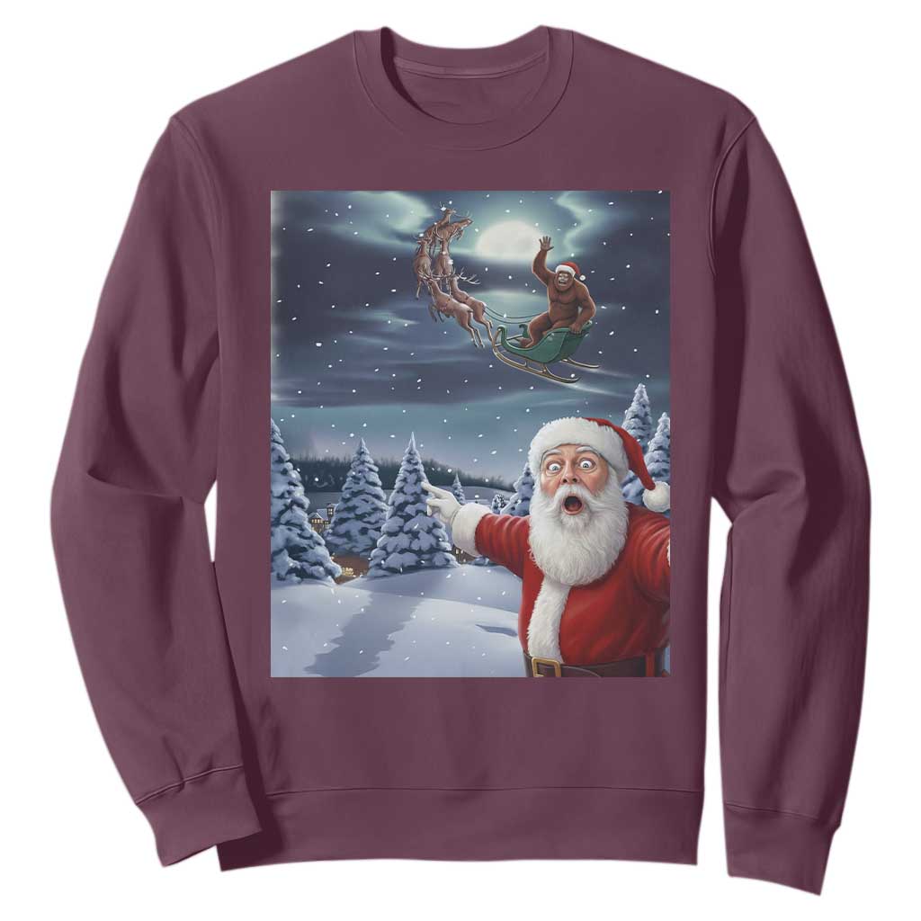 Funny Santa With Bigfoot Selfie Christmas Sweatshirt TS14 Maroon Print Your Wear