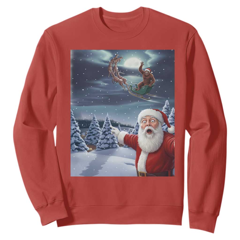 Funny Santa With Bigfoot Selfie Christmas Sweatshirt TS14 Red Print Your Wear