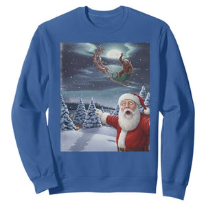 Funny Santa With Bigfoot Selfie Christmas Sweatshirt TS14 Royal Blue Print Your Wear