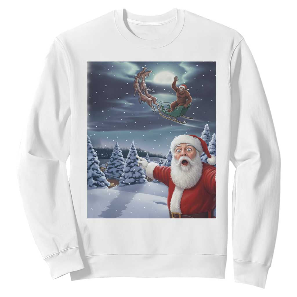 Funny Santa With Bigfoot Selfie Christmas Sweatshirt TS14 White Print Your Wear