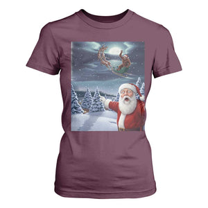 Funny Santa With Bigfoot Selfie Christmas T Shirt For Women TS14 Maroon Print Your Wear