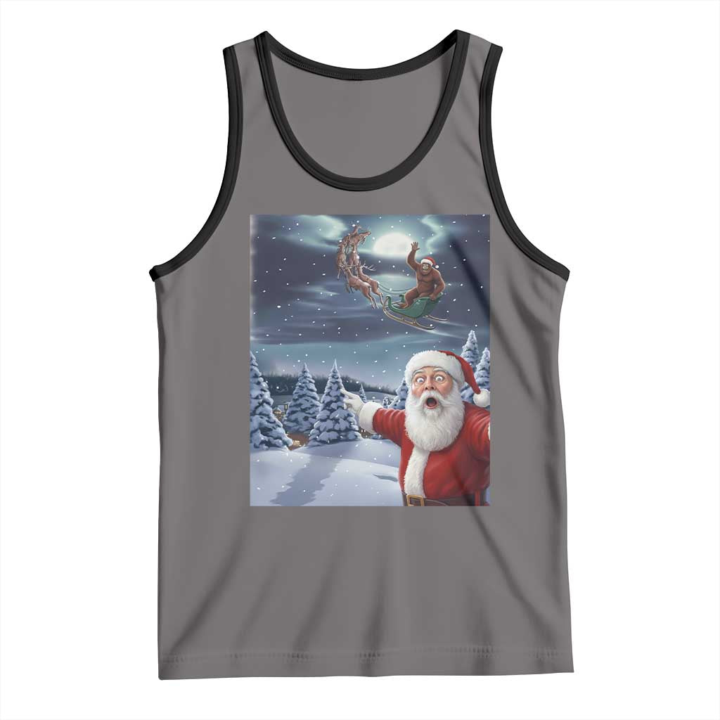 Funny Santa With Bigfoot Selfie Christmas Tank Top TS14 Deep Heather Black Print Your Wear