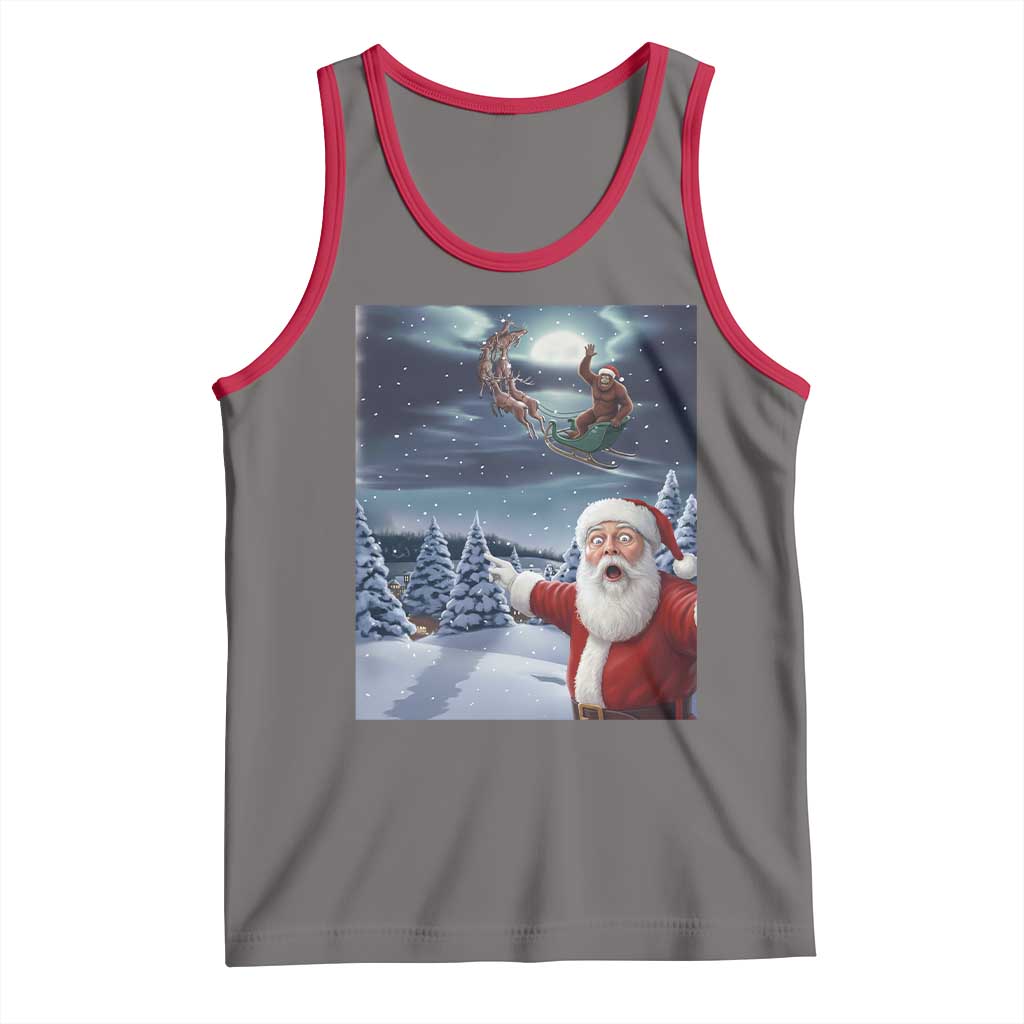 Funny Santa With Bigfoot Selfie Christmas Tank Top TS14 Deep Heather Red Print Your Wear