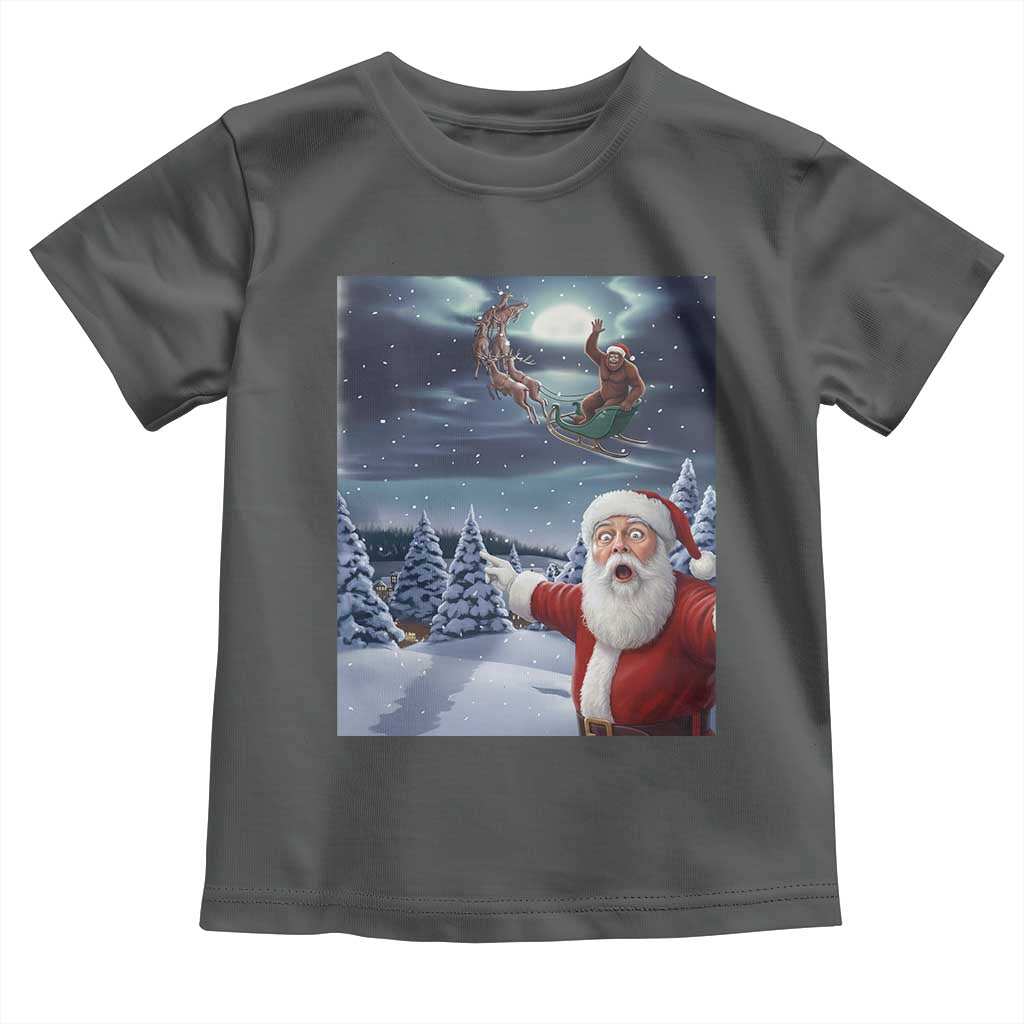 Funny Santa With Bigfoot Selfie Christmas Toddler T Shirt TS14 Dark Heather Print Your Wear