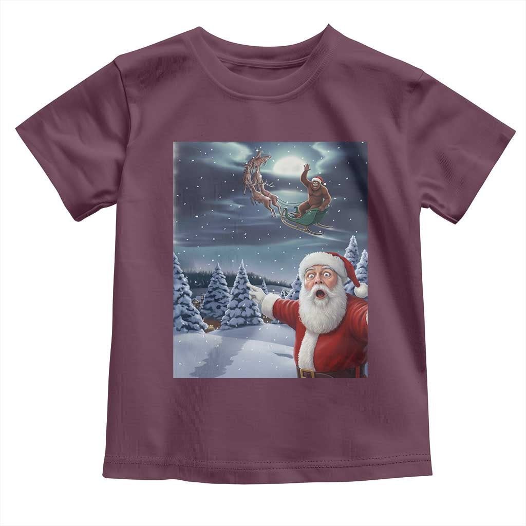Funny Santa With Bigfoot Selfie Christmas Toddler T Shirt TS14 Maroon Print Your Wear