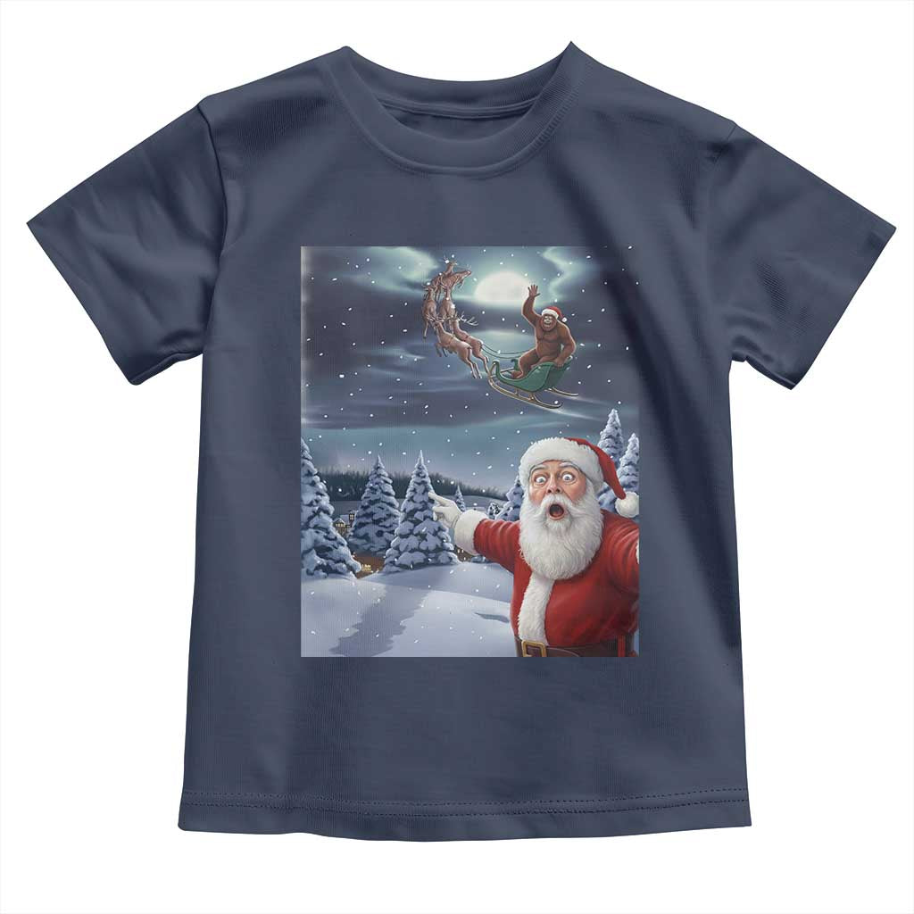 Funny Santa With Bigfoot Selfie Christmas Toddler T Shirt TS14 Navy Print Your Wear
