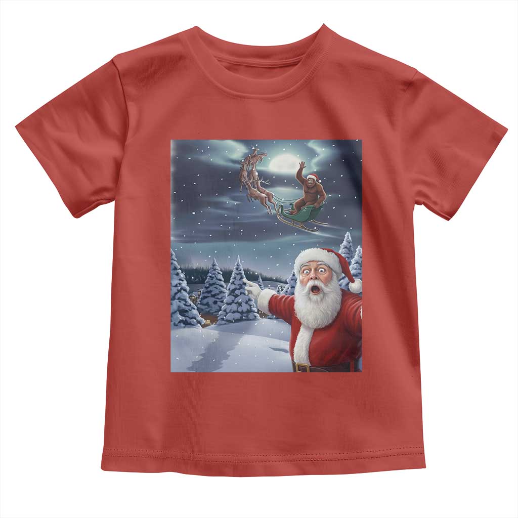 Funny Santa With Bigfoot Selfie Christmas Toddler T Shirt TS14 Red Print Your Wear