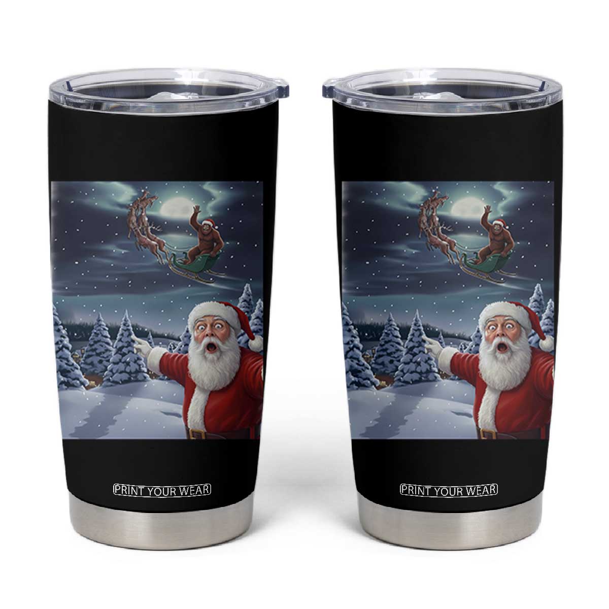 Funny Santa With Bigfoot Selfie Christmas Tumbler Cup TS14 Black Print Your Wear