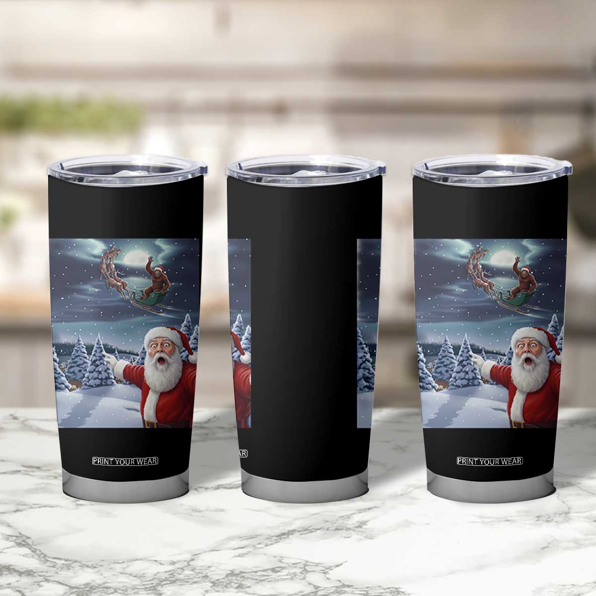 Funny Santa With Bigfoot Selfie Christmas Tumbler Cup TS14 Print Your Wear