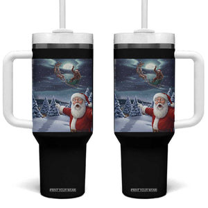 Funny Santa With Bigfoot Selfie Christmas Tumbler With Handle TS14 One Size: 40 oz Black Print Your Wear