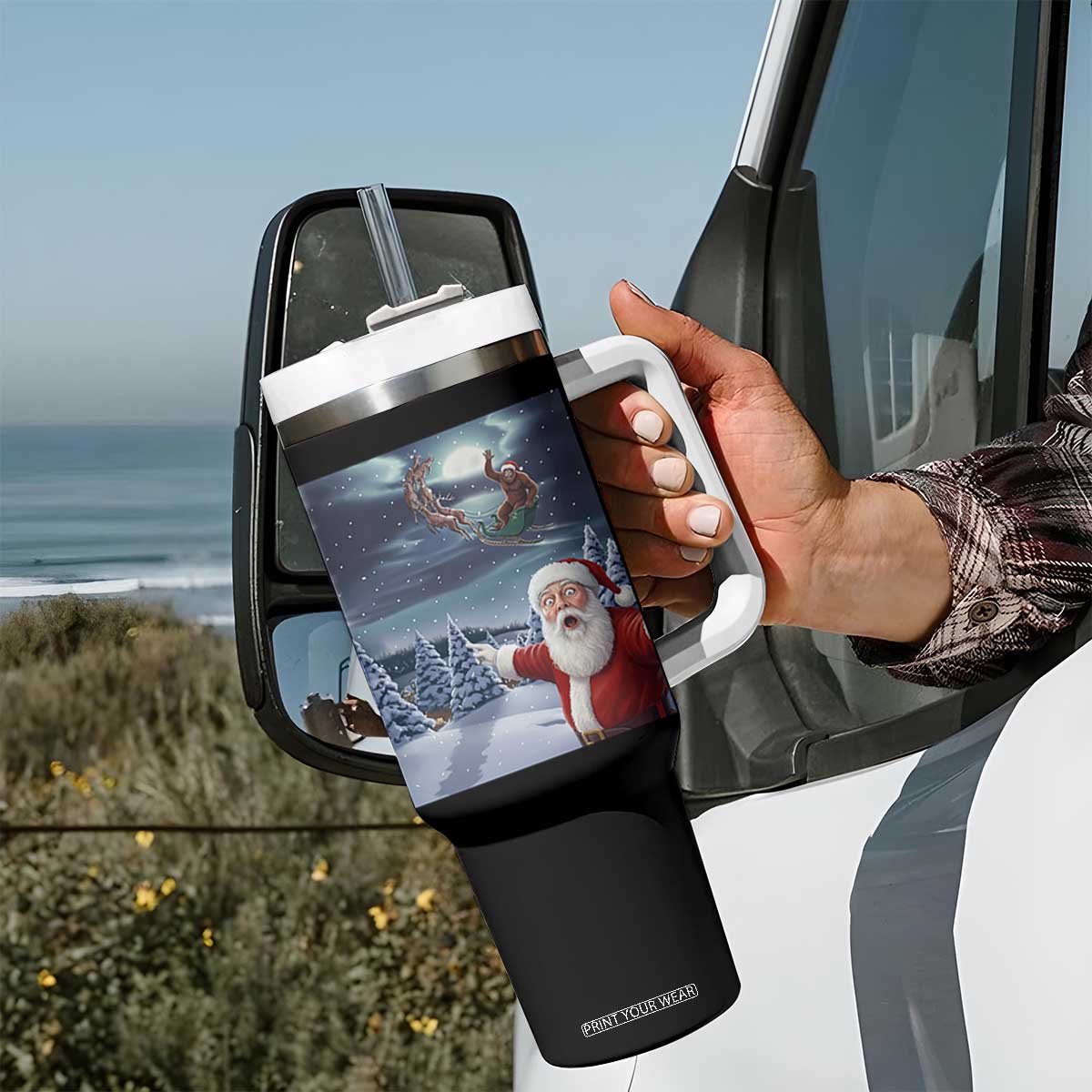 Funny Santa With Bigfoot Selfie Christmas Tumbler With Handle TS14 Print Your Wear