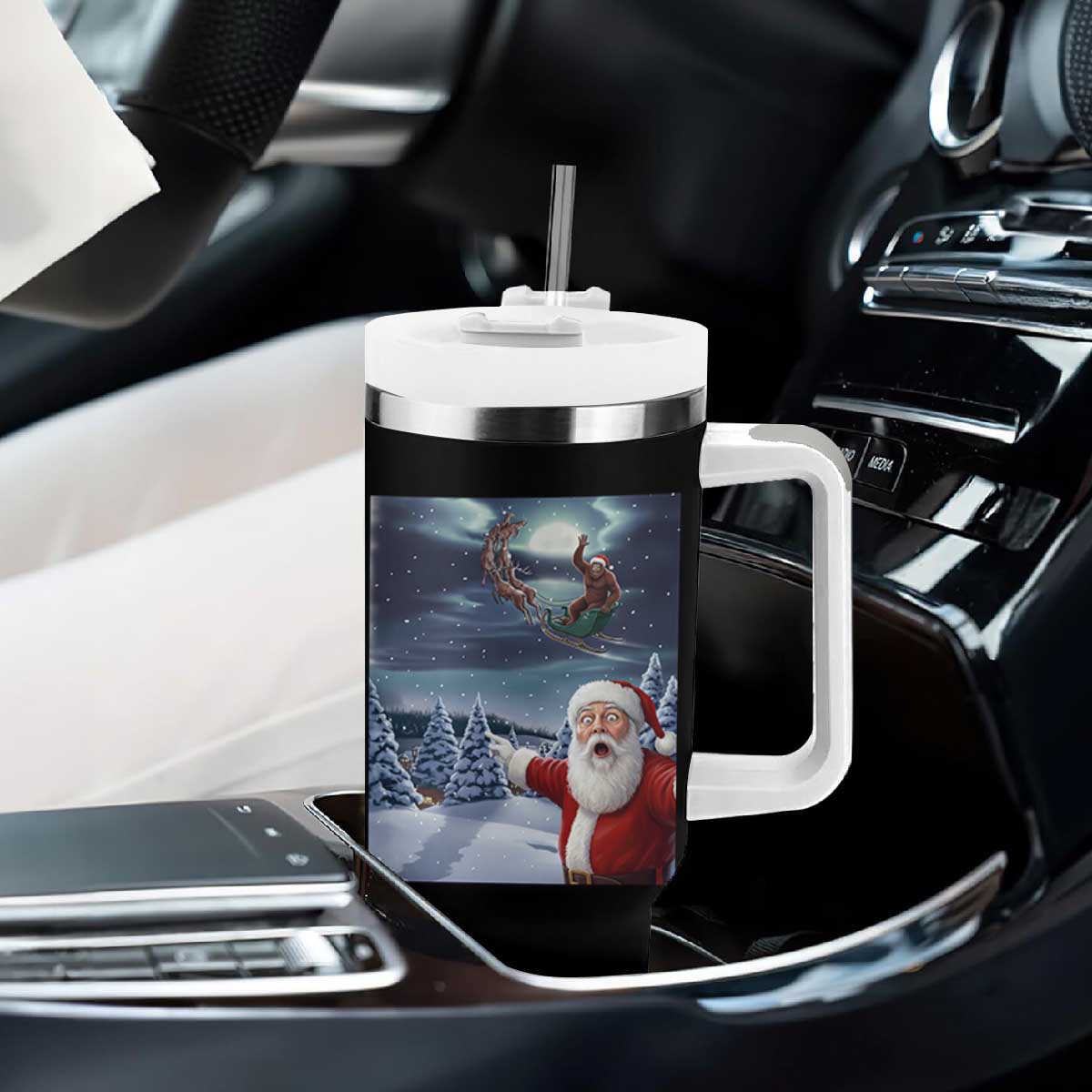Funny Santa With Bigfoot Selfie Christmas Tumbler With Handle TS14 Print Your Wear