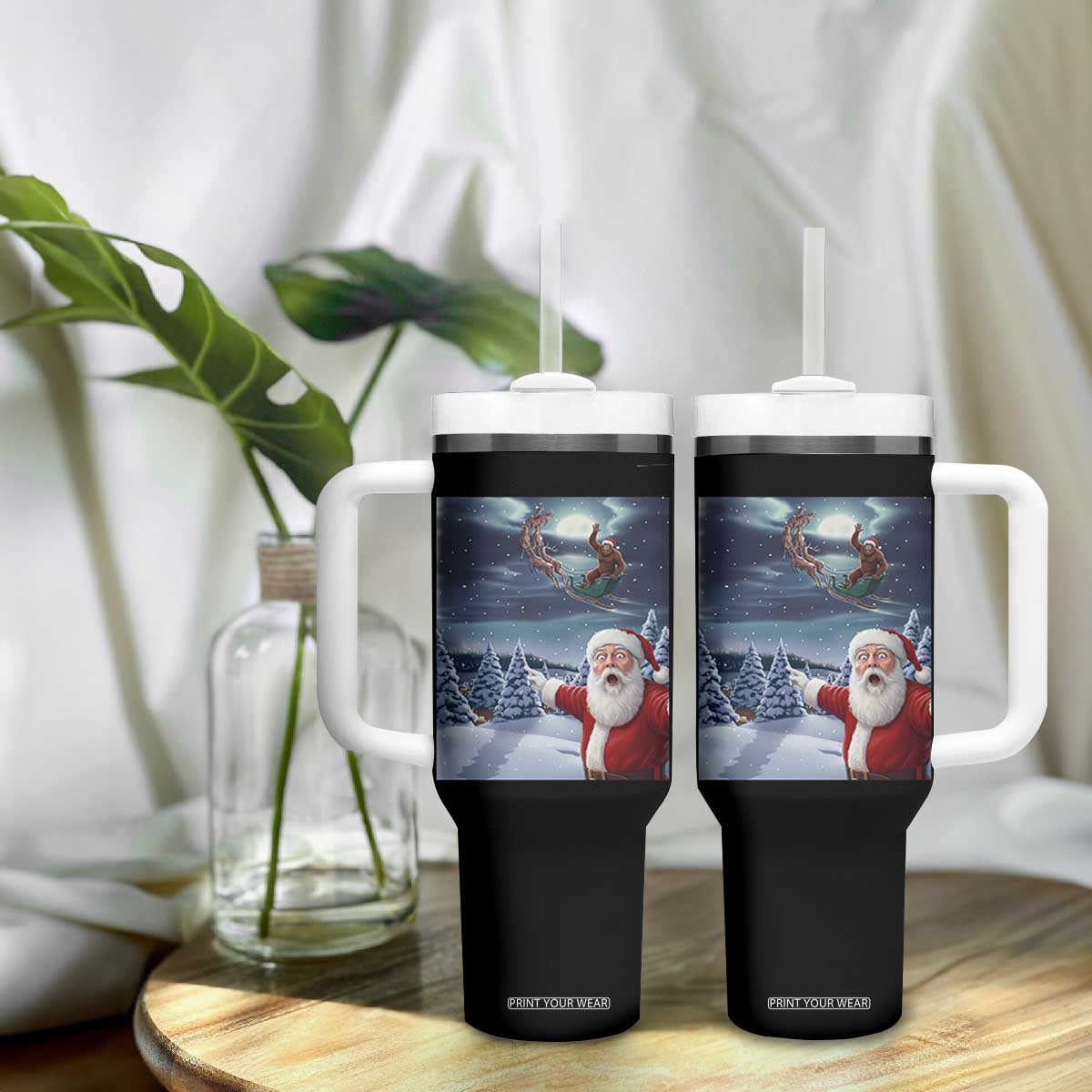 Funny Santa With Bigfoot Selfie Christmas Tumbler With Handle TS14 Print Your Wear