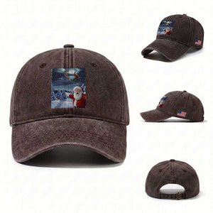 Funny Santa With Bigfoot Selfie Christmas Washed Cotton Baseball Cap TS14 Washed Cap Universal Fit Dark Brown Print Your Wear