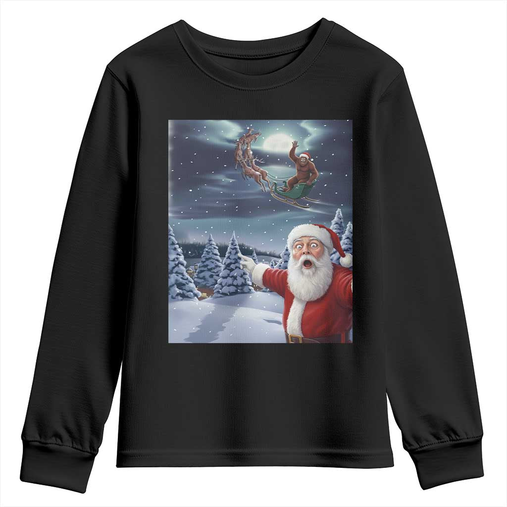 Funny Santa With Bigfoot Selfie Christmas Youth Sweatshirt TS14 Black Print Your Wear