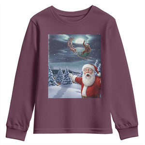 Funny Santa With Bigfoot Selfie Christmas Youth Sweatshirt TS14 Maroon Print Your Wear