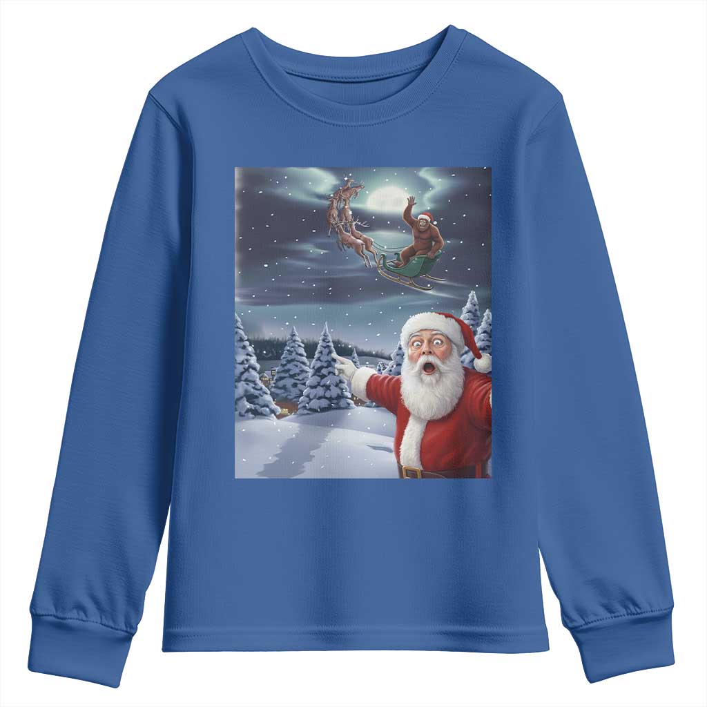 Funny Santa With Bigfoot Selfie Christmas Youth Sweatshirt TS14 Royal Blue Print Your Wear