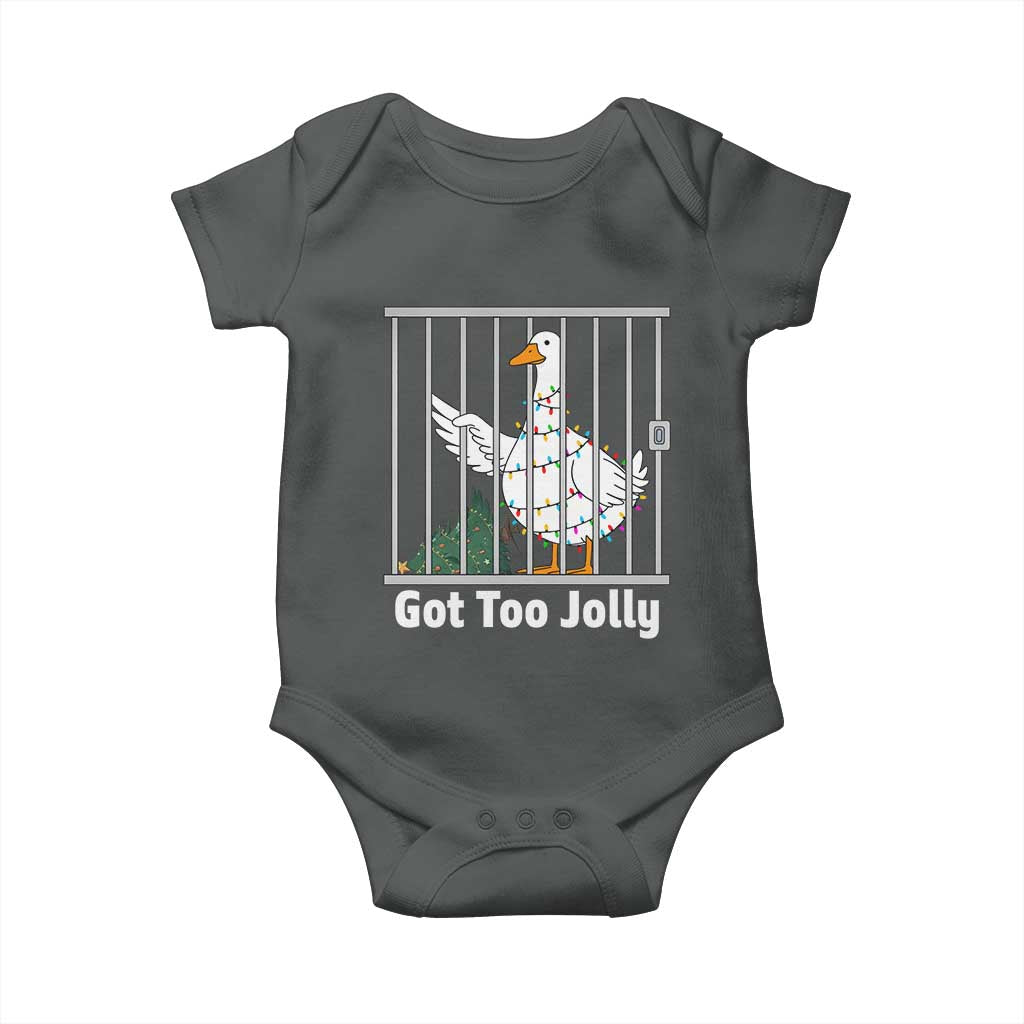 Funny Goose Christmas Baby Onesie Got Too Jolly TS14 Dark Heather Print Your Wear