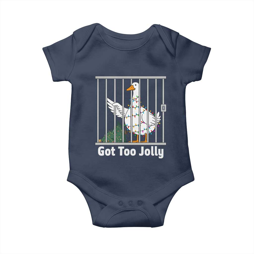 Funny Goose Christmas Baby Onesie Got Too Jolly TS14 Navy Print Your Wear