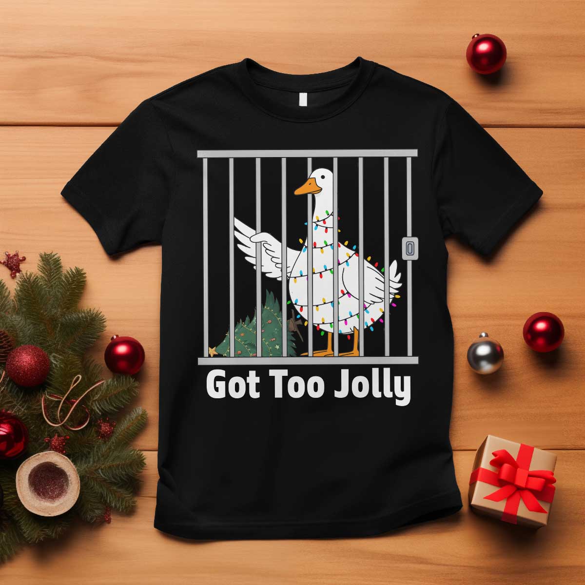 Funny Goose Christmas T Shirt Got Too Jolly TS14 Black Print Your Wear