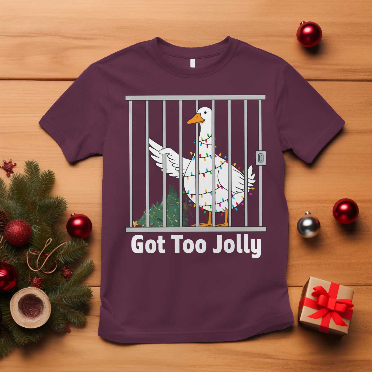 Funny Goose Christmas T Shirt Got Too Jolly TS14 Maroon Print Your Wear