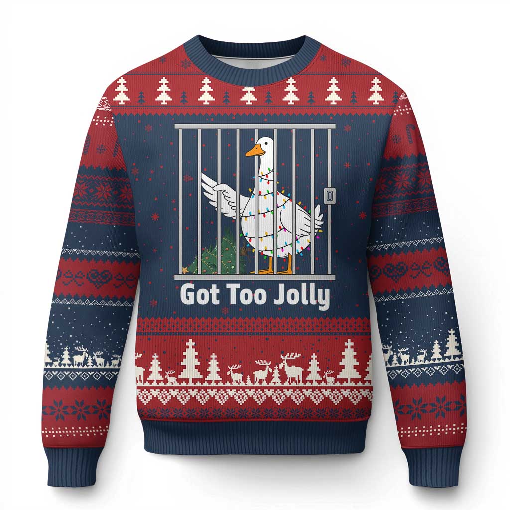 Funny Goose Xmas Ugly Christmas Sweater Got Too Jolly TS14 Navy Red Print Your Wear