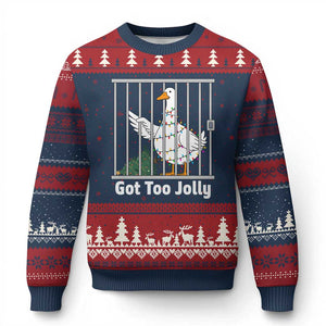 Funny Goose Xmas Ugly Christmas Sweater Got Too Jolly TS14 Navy Red Print Your Wear