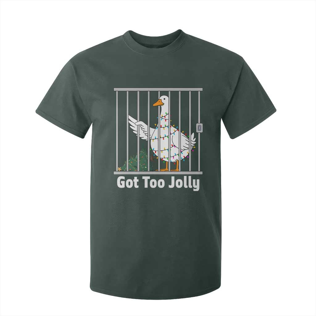 Funny Goose Christmas T Shirt For Kid Got Too Jolly TS14 Dark Forest Green Print Your Wear