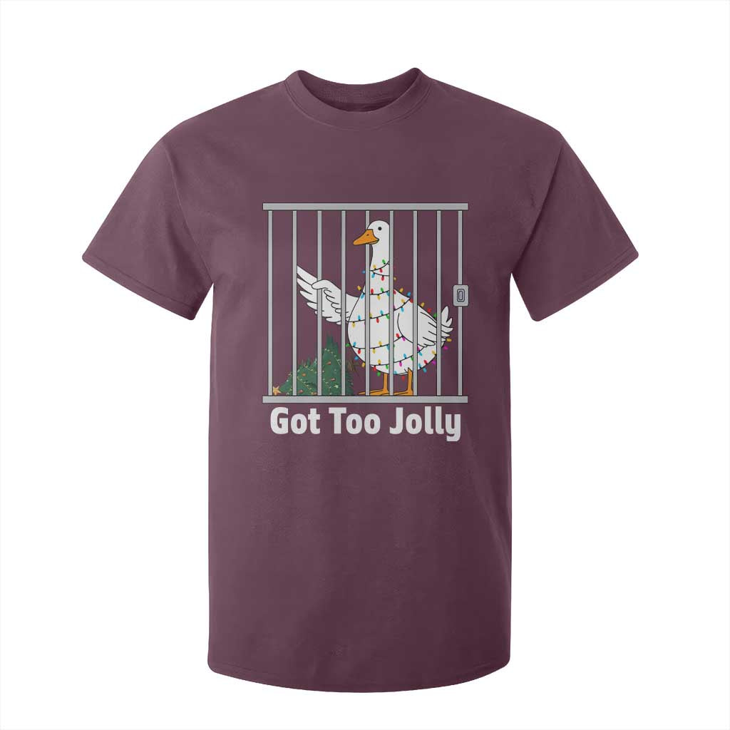 Funny Goose Christmas T Shirt For Kid Got Too Jolly TS14 Maroon Print Your Wear