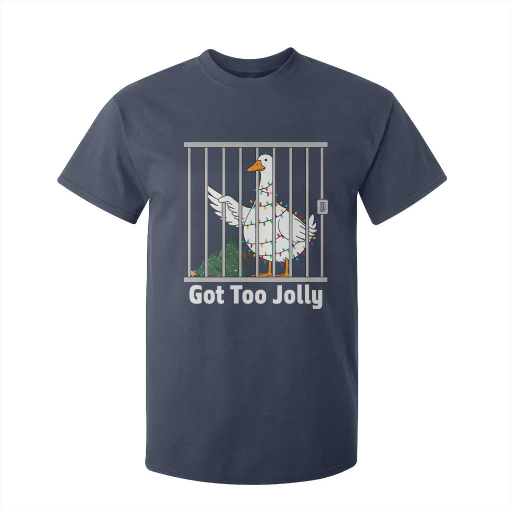 Funny Goose Christmas T Shirt For Kid Got Too Jolly TS14 Navy Print Your Wear