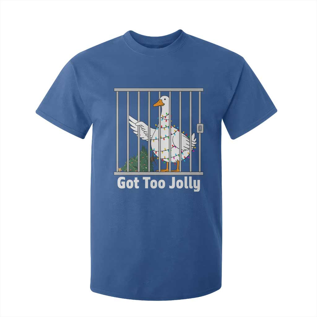 Funny Goose Christmas T Shirt For Kid Got Too Jolly TS14 Royal Blue Print Your Wear