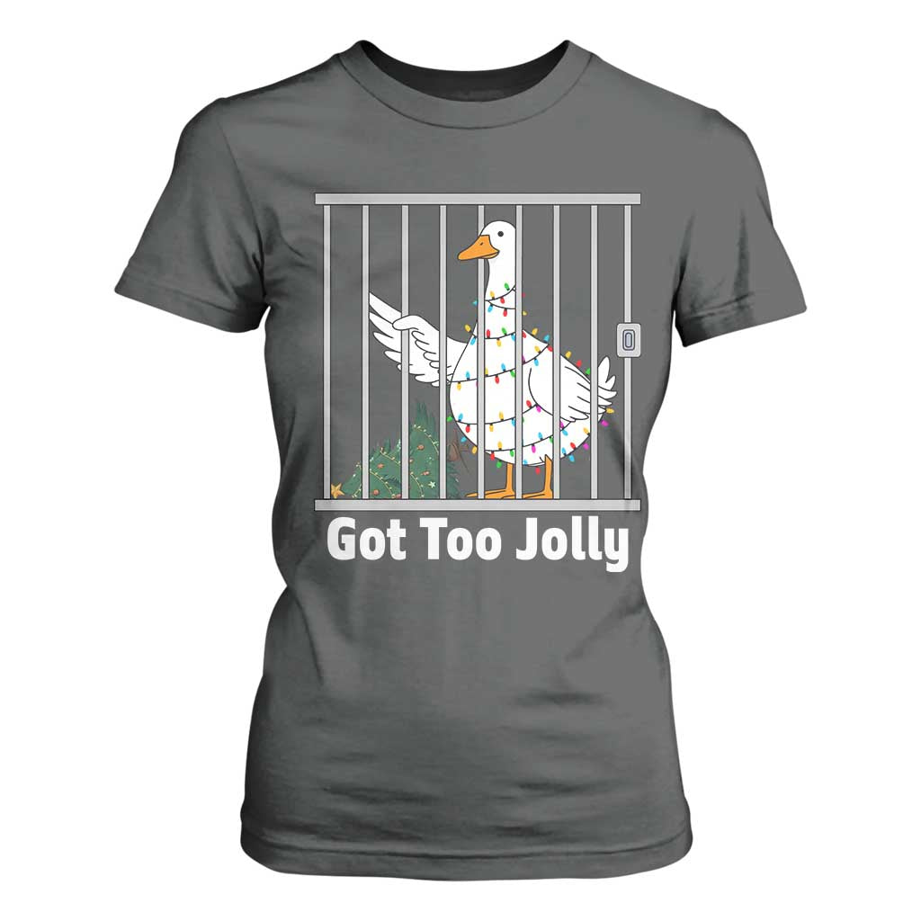 Funny Goose Christmas T Shirt For Women Got Too Jolly TS14 Dark Heather Print Your Wear
