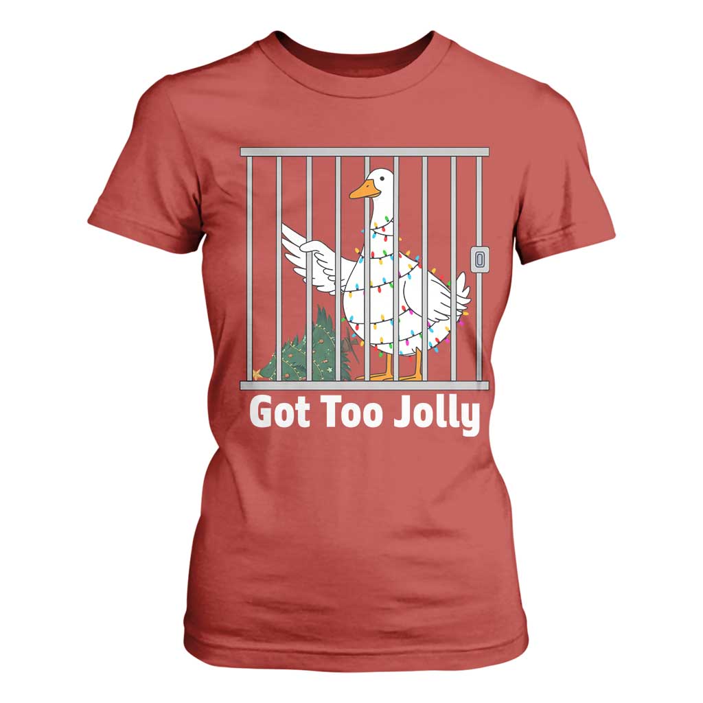 Funny Goose Christmas T Shirt For Women Got Too Jolly TS14 Red Print Your Wear