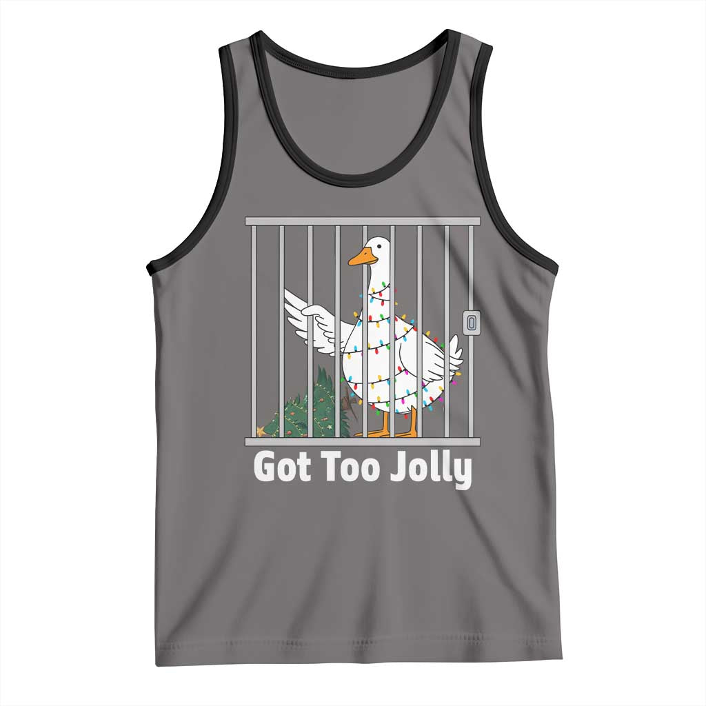 Funny Goose Christmas Tank Top Got Too Jolly TS14 Deep Heather Black Print Your Wear