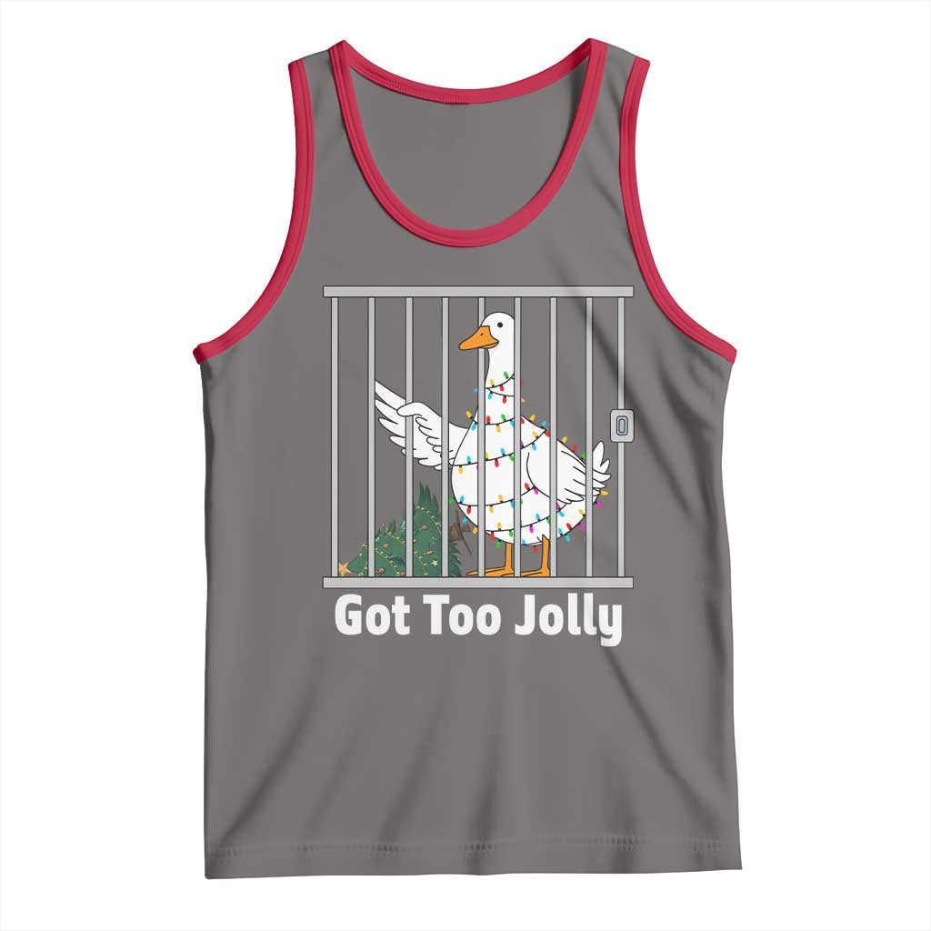 Funny Goose Christmas Tank Top Got Too Jolly TS14 Deep Heather Red Print Your Wear