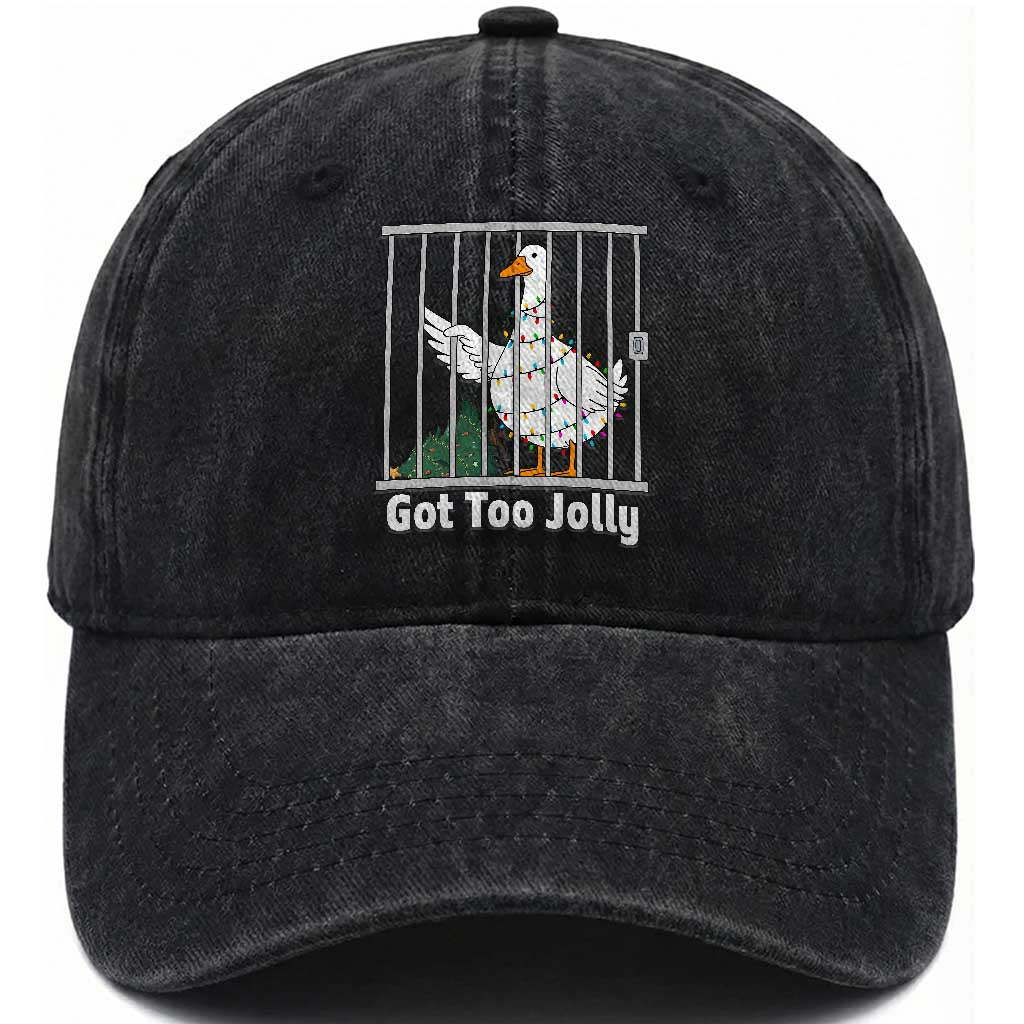 Funny Goose Christmas Washed Cotton Baseball Cap Got Too Jolly TS14 Washed Cap Universal Fit Black Print Your Wear