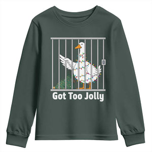 Funny Goose Christmas Youth Sweatshirt Got Too Jolly TS14 Dark Forest Green Print Your Wear